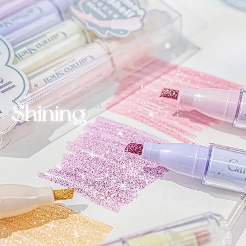 Highlighter Set Pastel - Caneta marcadora com glitter, 4 cores/conjunto,