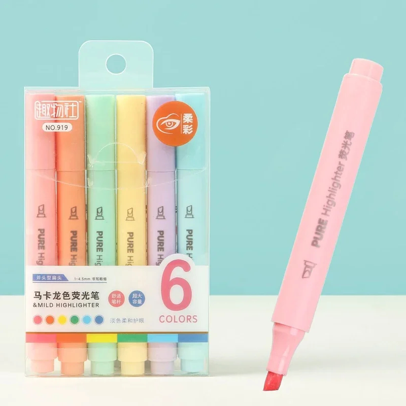 Highlighter Set Pastel - Conjunto de 6 Canetas Marcadoras Fluorescentes