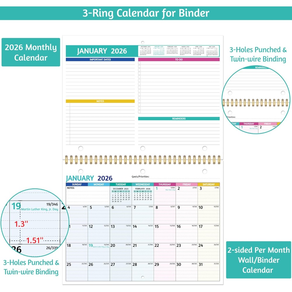 Calendário de Parede 2026 com  - Paper Punch 3 Hole avaliação e preço